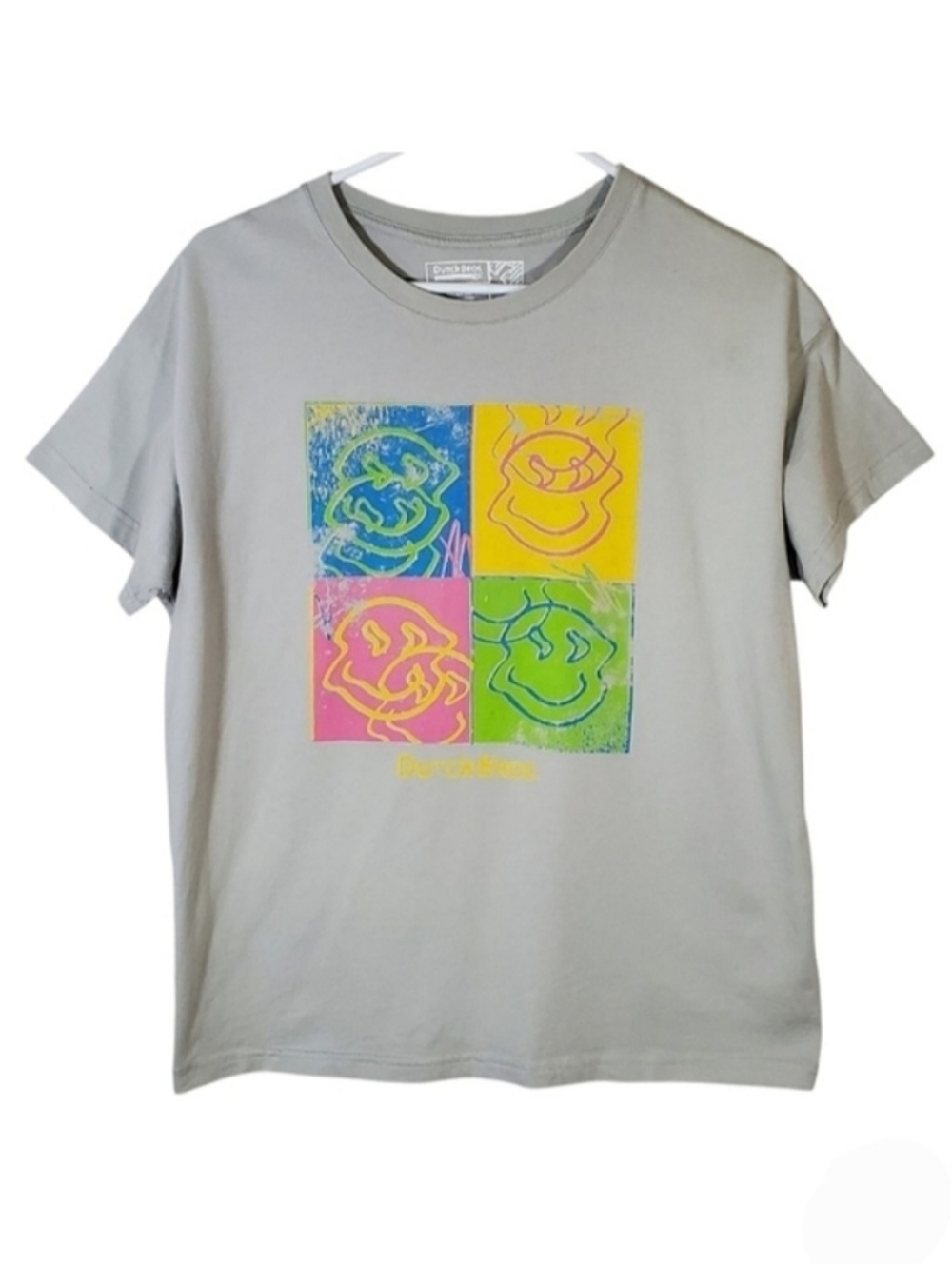 2378 * Dutch Bros Womens Colorblock Stylized Smiley Face Tee Gray Size L